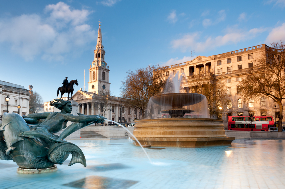 Trafalgar Square is a must seen on your 2 days in London Itinerary with fountains and statues it is a large square in London