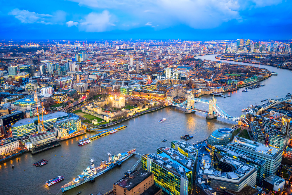 the view from the shard the tallest building in London overlooking the Thames, tower bridge and more