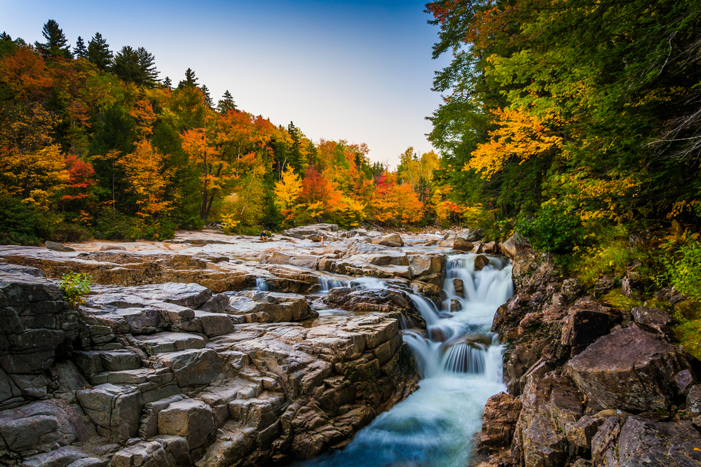 Pretty fall day at a rocky waterfall at Rocky Gorge Scenic Area.