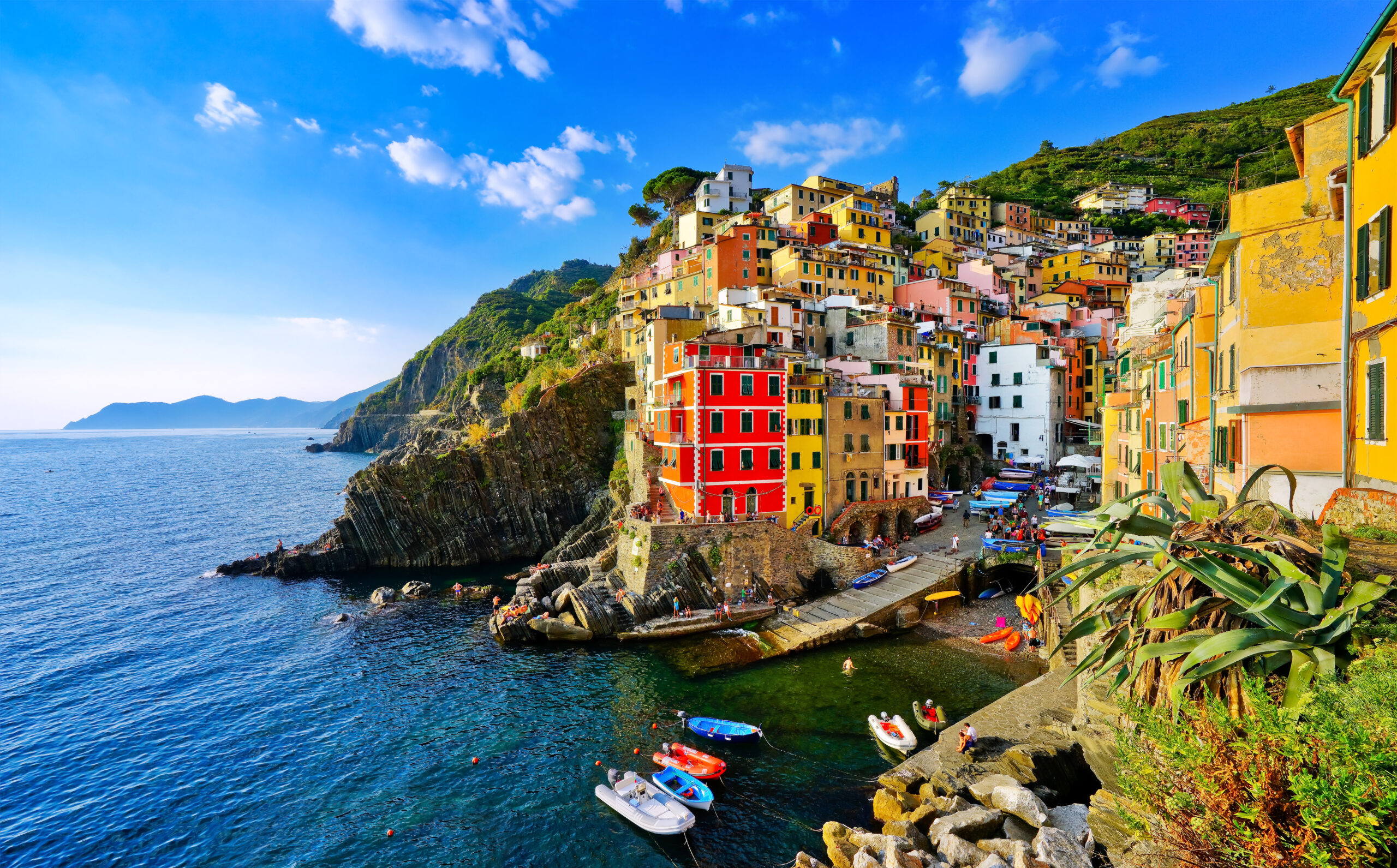 The town of Manarola with its unique cement ramp beach visible