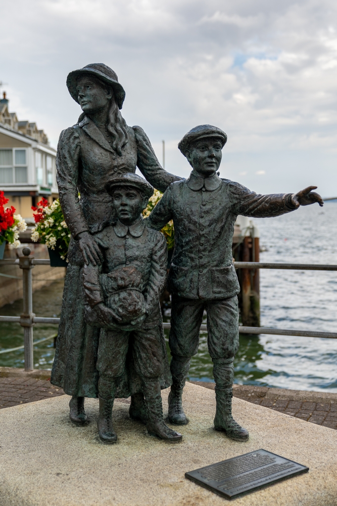 view of the Annie Moore monument at the Heritage Center in Harbor