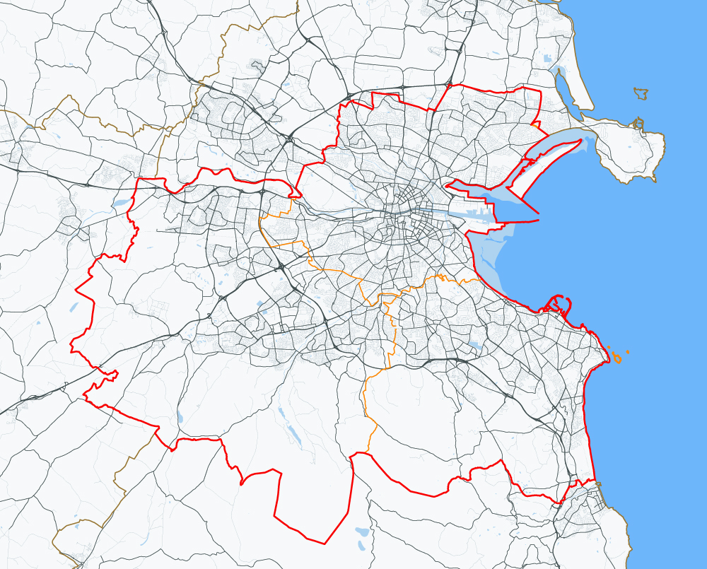 Basic map of Dublin area showing major roads.