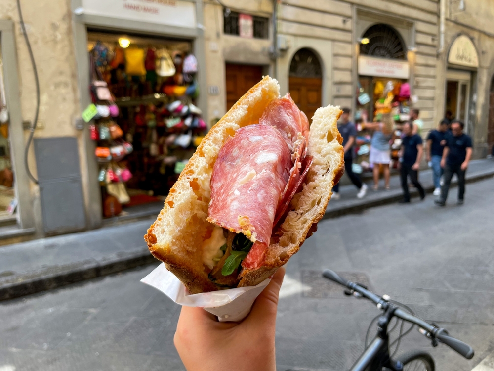 Try one of the famous Florence sandwiches for lunch shown here overlooking shows