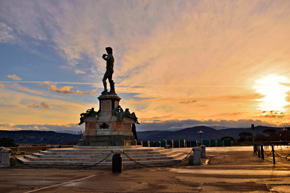 The sunrise over the statues located at Piazzale Michelangelo without the crowds