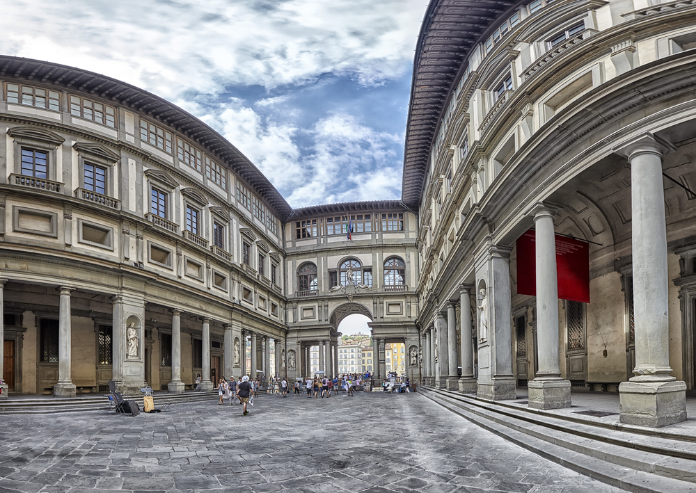 The exterior of the one of the most famous museums in Florence - the Uffizi Galerry