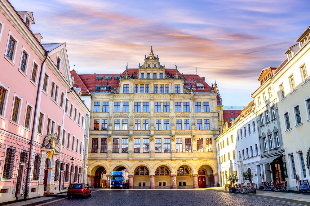 Old city of Görlitz featuring some of the buildings around the square. 
