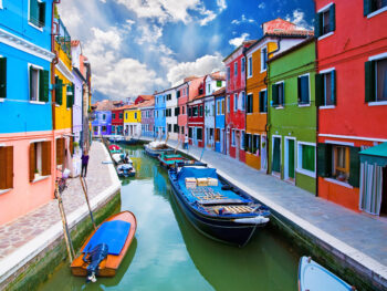 the colorful homes line the canals on the small island of Burano