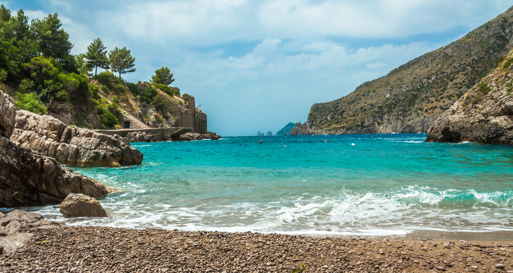 one of the turquoise water beaches on the Amalfi coast