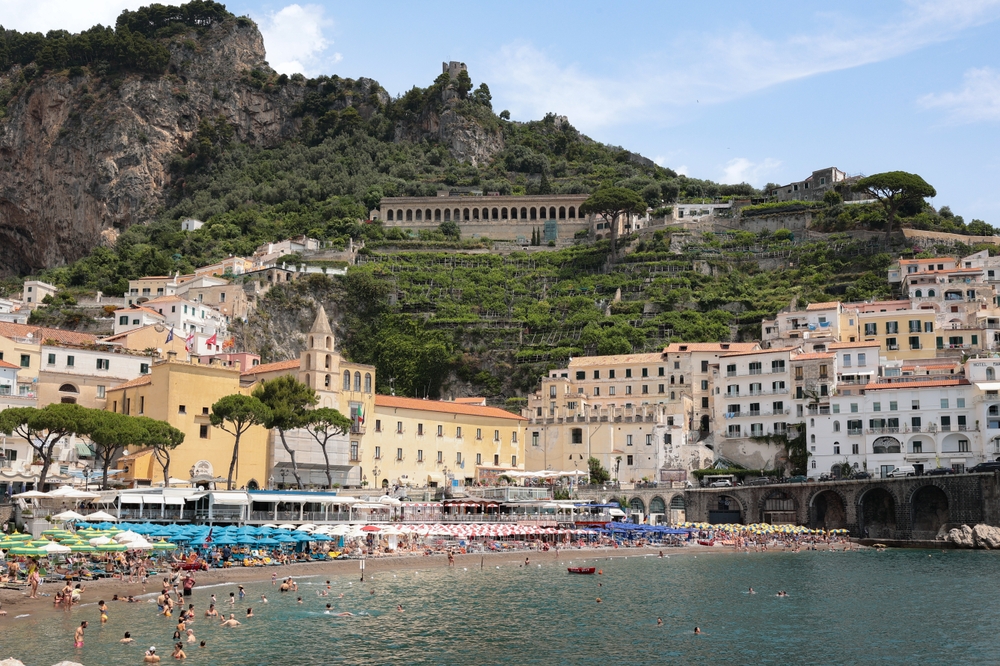 The popular beach grande in the center of town is very popular rin summer