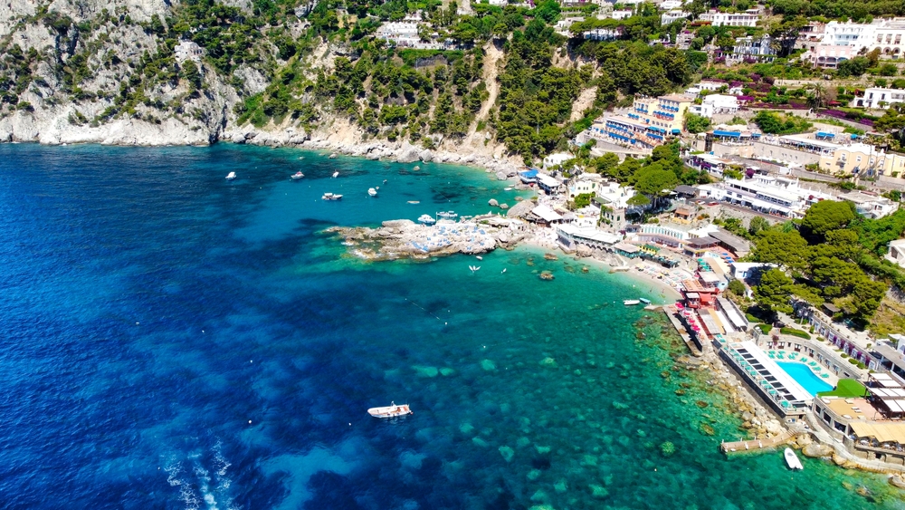 an ariel view of the southern tip of Capri is Marina Piccola