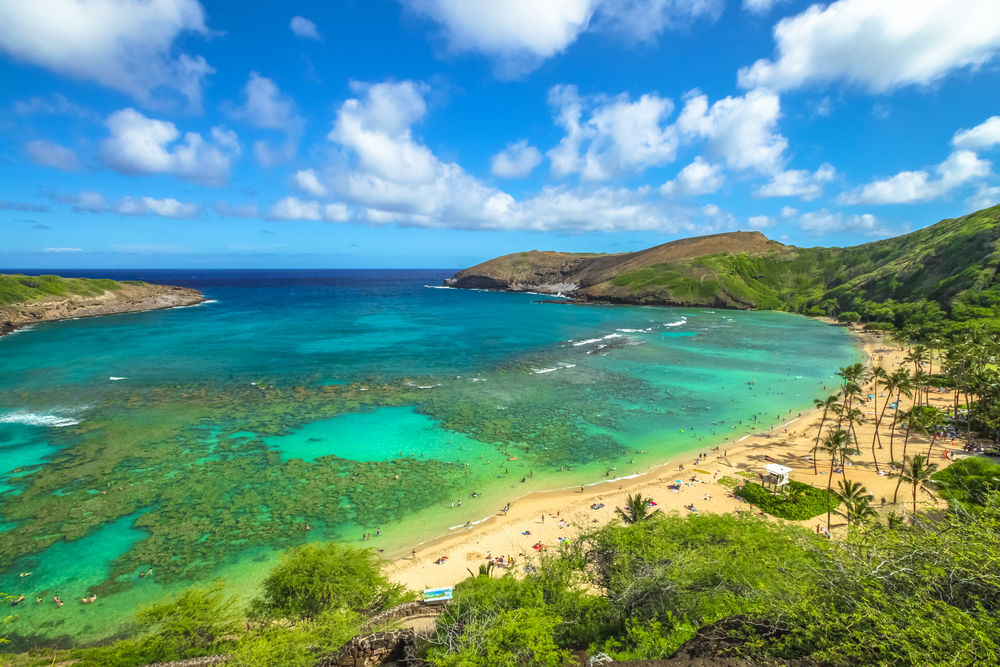 The nature preserve of Hanauma Bay in Hawaii features some of the clearest water in the USA, and it feels secluded due to the ring structure of its surrounding land.