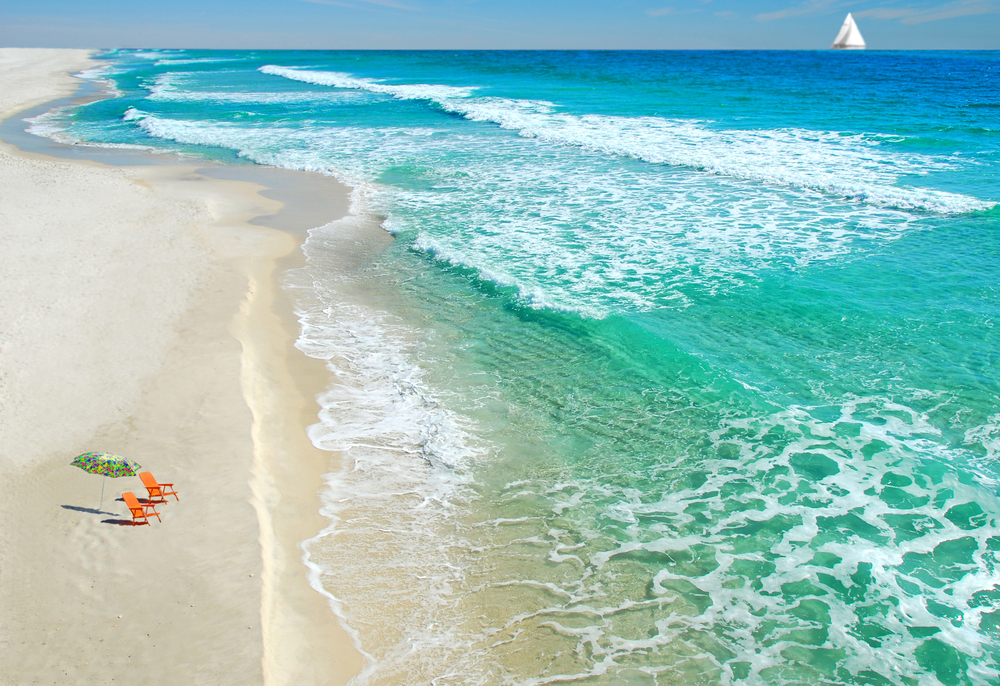 Destin, Florida features some of the clearest water in the USA, especially when paired with its powdery white sands.