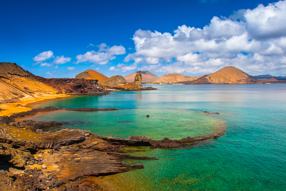 Galapagos Islands. Ecuador. Bartolome Island. Ostrov San Salvador. You can see the island and the sea and the coastline.   A once in a lifetime destination. 