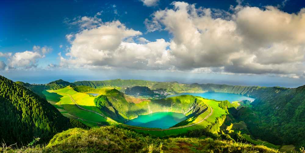 multiple lakes on top of a mountain plateau  in the azores portugal, one of the best places to visit in europe in august 