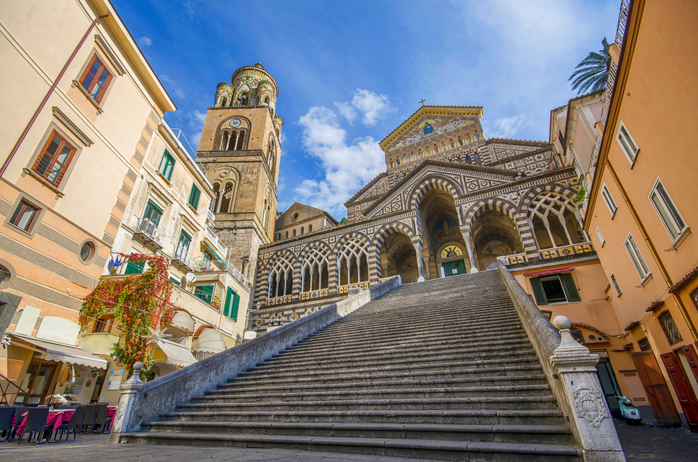 the cathedral and famous staircase in Amalfi town