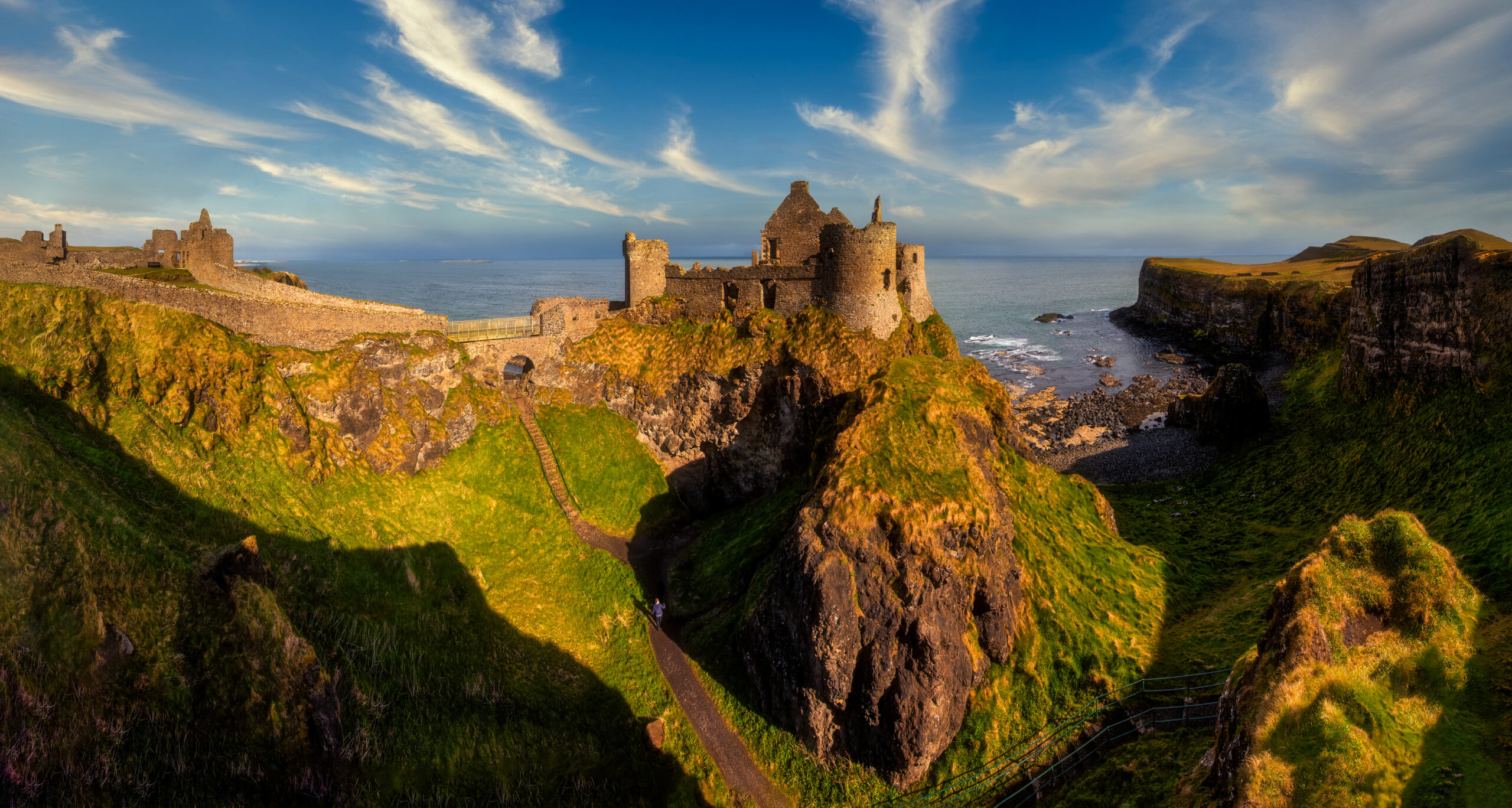 Dunluce Castle ruins on the cliffs of the North Coast of Ireland 
