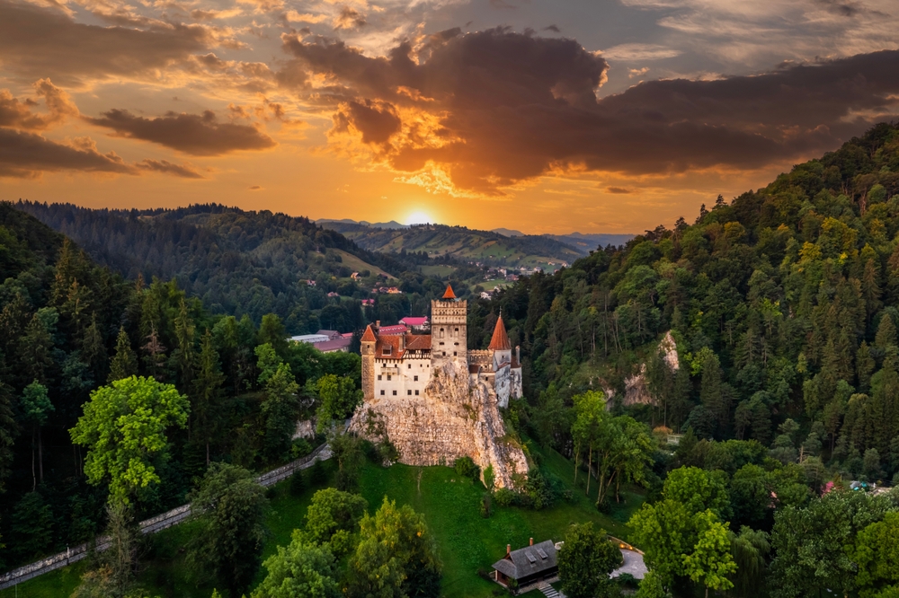 Bran Castle at sunset. The famous Dracula's castle in Transylvania, Romania