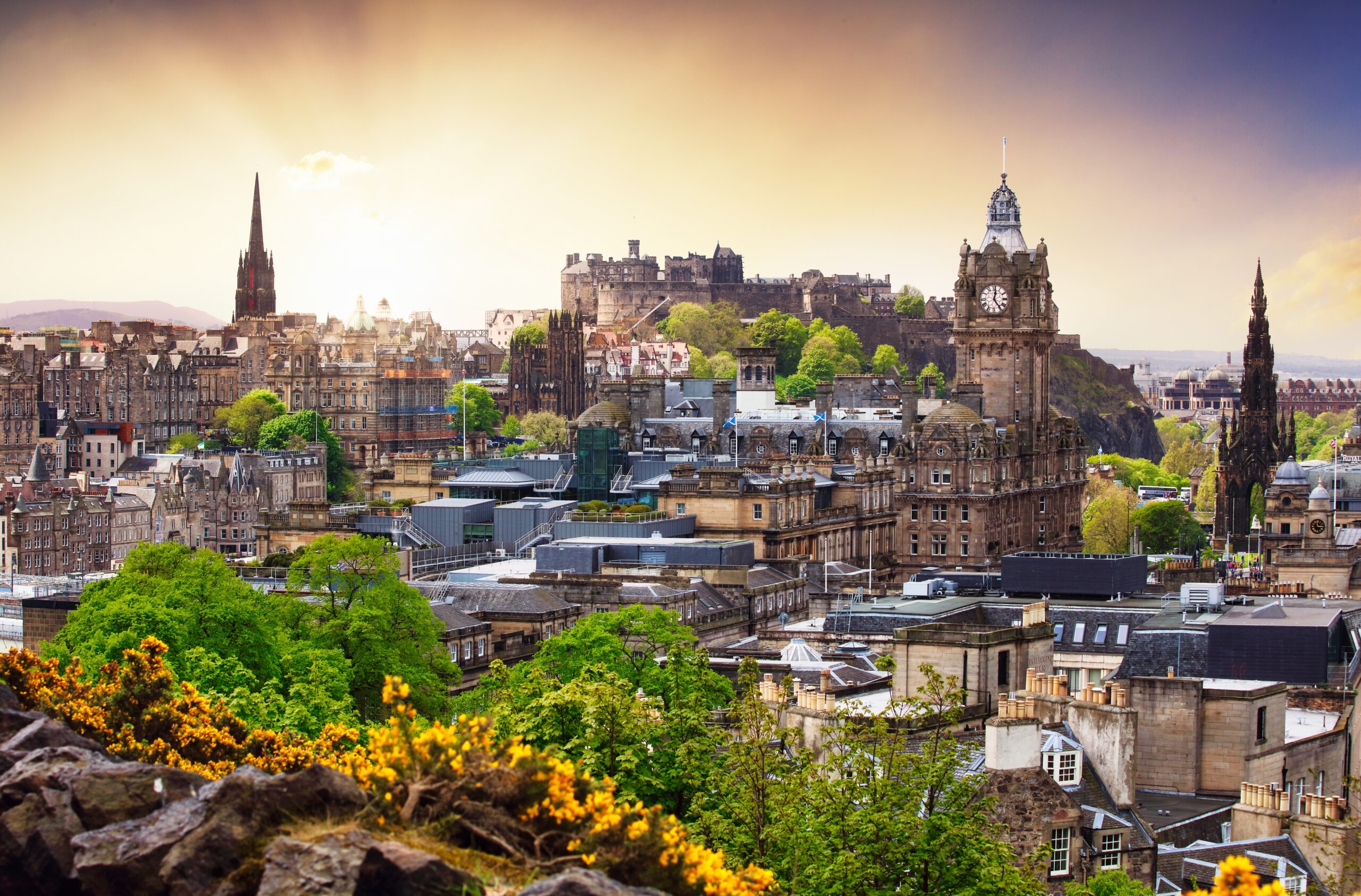 an Ariel view of the city of Edinburgh with the castle and old town