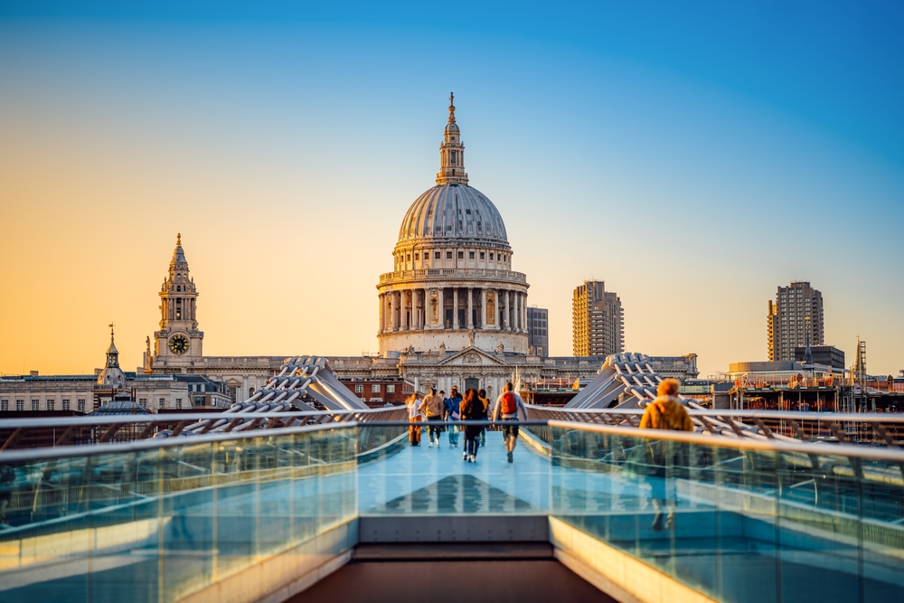 The famous st pauls cathedral of london during sunset