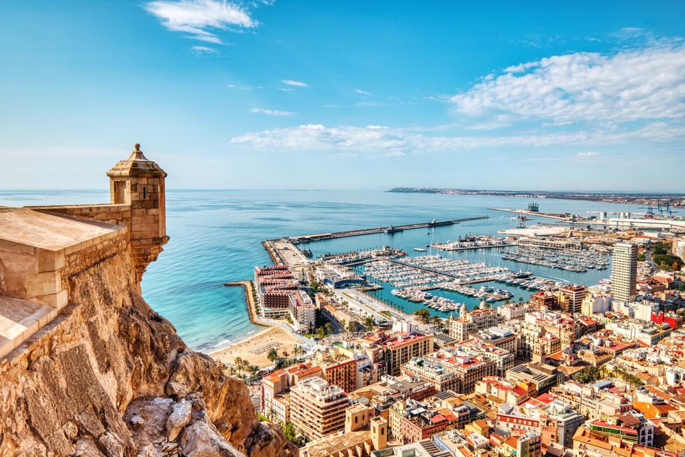 Santa Barbara Castle with Alicante Panorama Aerial View, Alicante, Spain