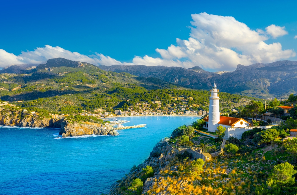 Panoramic view of Port de Soller, Mallorca Island, Spain. The article is about things to buy from Amazon before going to Spain.