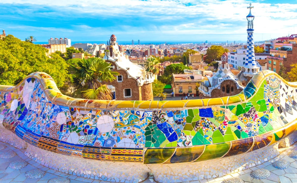 Barcelona city panoramic view of Parc Guell. The article is about things to buy from Amazon before going to Spain.