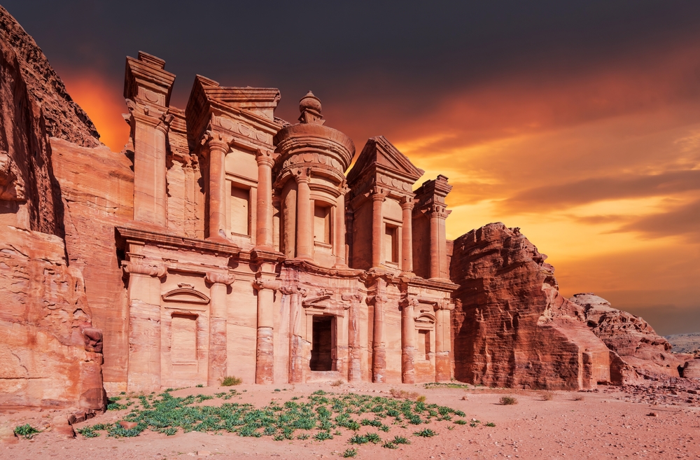 Petra, Jordan. Ad Deir, the Monastery monumental building carved out of rock in the ancient Jordanian city of Petra