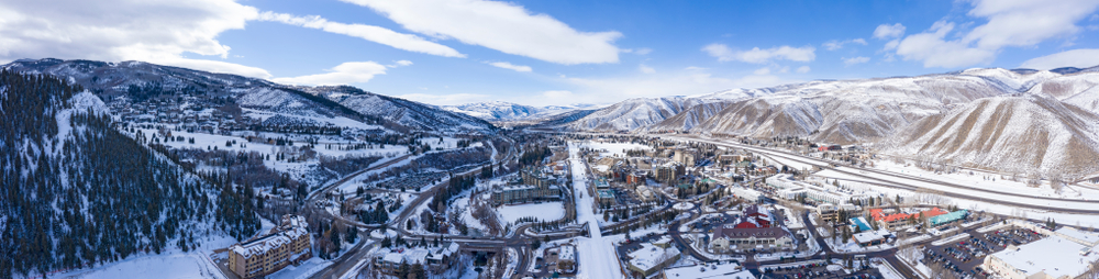 an ariel view of the ski town of Beaver Creek covered in snow a great USA destination for christmas